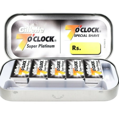 

100 Gillette 7 O Clock Super Platinum Double Edge Premium Safety Razor Shaving Blades Salon metal Tin Case Pack