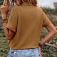 thumbnail image 4 of Women Summer Tops Women's Summer New Solid Color Button Up Cardigan With Tie Up Short Sleeves Womens Tops Casual Fit Stretch T Shirt Women Athletic Shirts Shorts Colorful Undershirts Ladies Brown L, 4 of 5