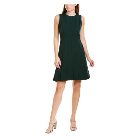 JULIA JORDAN Womens Green Stretch Zippered Multiple Seams With Pleated Hem Sleeveless Jewel Neck Short Party Fit + Flare Dress 2