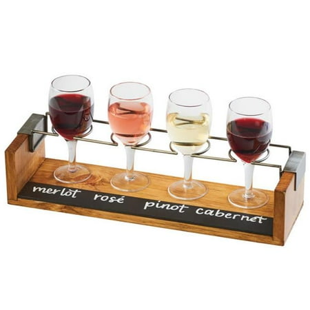 

Cal Mil 4-Hole Wine Glass Taster Flight with Chalkboard Front - 13.5 x 4 x 3 in.