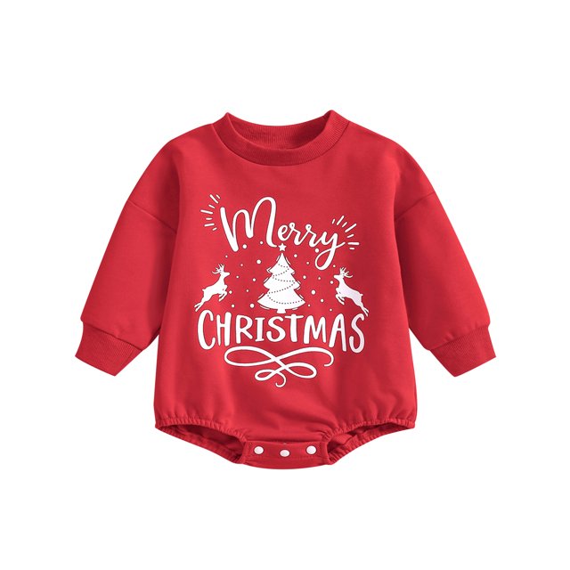 Honganda Barboteuse Bébé Garçons Filles Manches Longues Col Rond Imprimé Arbre de Noël Justaucorps Nouveau-Né