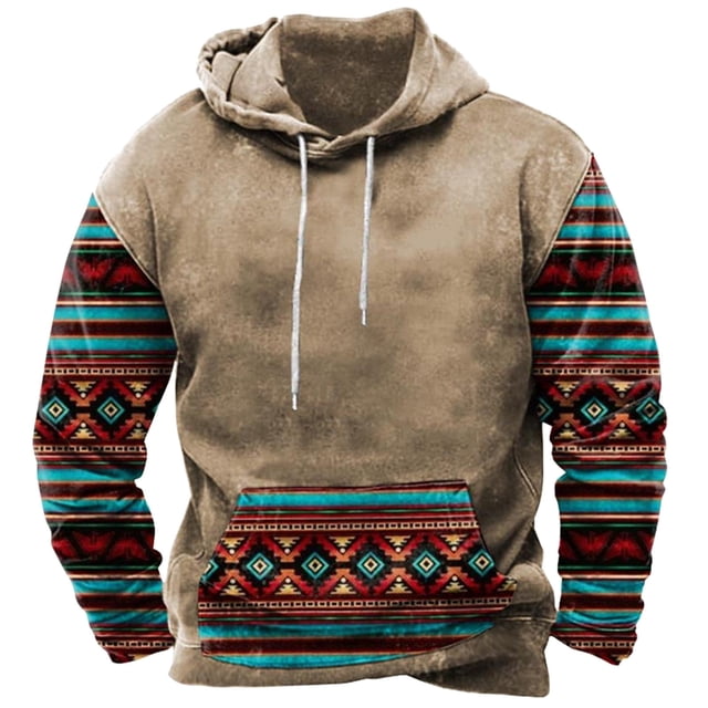QIPOPIQ Chandails à Capuchon Western Aztèque pour Hommes Imprimé Ethnique Graphique Demi-Fermeture à Glissière Chandails en Molleton en Liquidation
