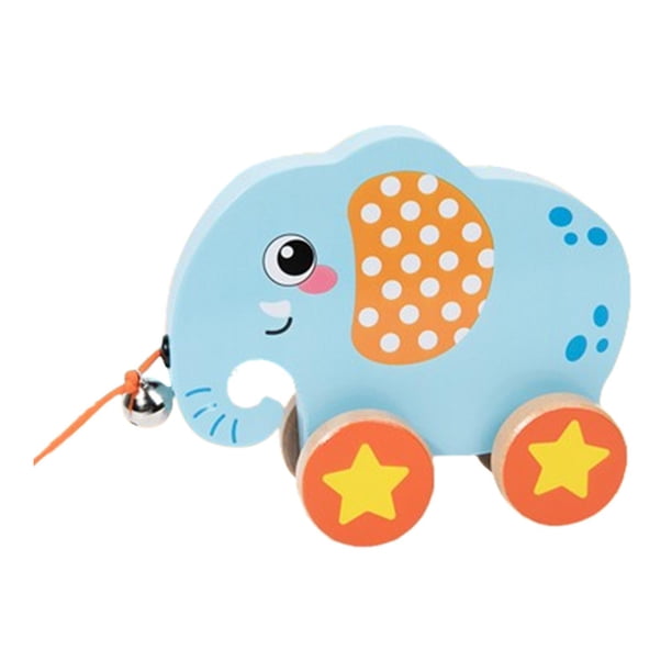 Juguete de madera para caminar y tirar, juguetes de actividades de aprendizaje temprano, juguete de madera con forma de rueda para animales Elefante