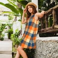 thumbnail image 2 of Lsque Warm Orange Plaid Pattern Summer Dresses for Women – Sleeveless T-Shirt Swing Sundress, Perfect for the Beach and Casual Days, 2 of 7
