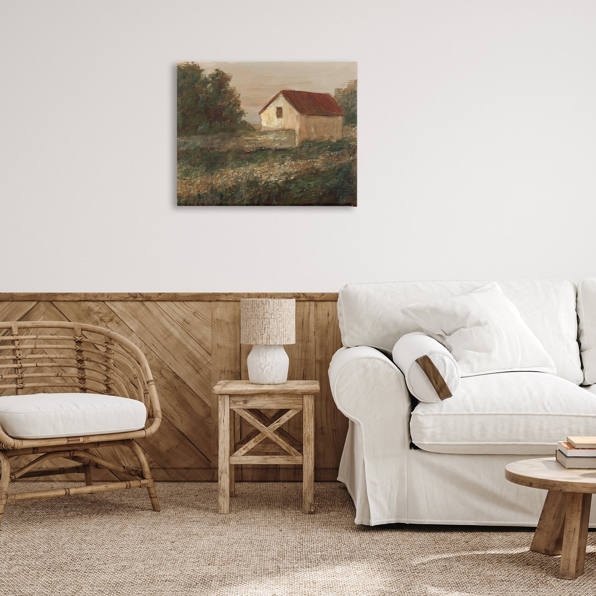 Stupell Industries Traditional Red Roof Cottage Landscape & Nature Painting Wrapped Canvas Art Print Wall Art, 30 x 24