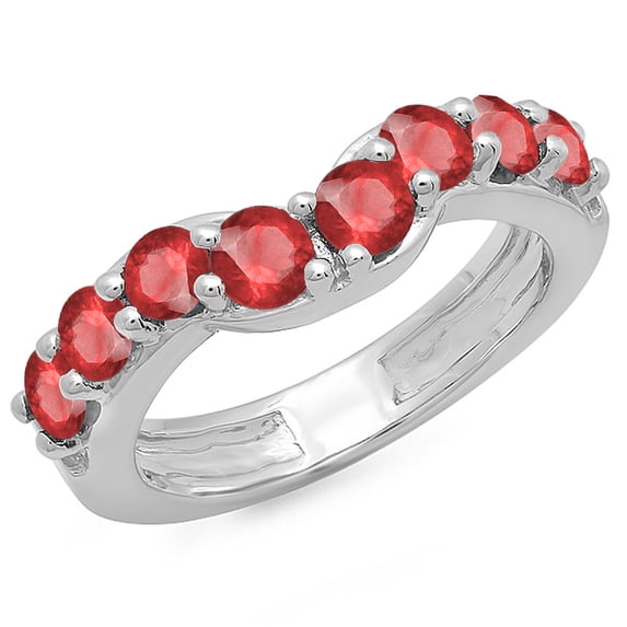 Dazzlingrock Collection 1.00 Carat (ctw) 14K Round Ruby Ladies Anniversary Wedding Matching Band 1 CT, White Gold, Size 5.5