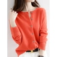 thumbnail image 4 of Womens Long Sleeve Button Up Knit Cardigan Light-Bodied 2026 Crewneck Button Down Sweaters for Women Tangerine Red M, 4 of 7