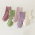 thumbnail image 4 of 5 Pairs Unisex Toddler Kids Crew Socks Casual Cotton Solid Vertical Stripe Sock for Boy Girls 1-12Y, 4 of 9