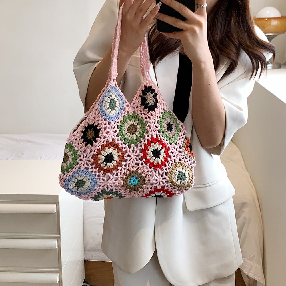 handmade crochet shoulder knit bag y2k Handbag for women lady Female lolita  crossbody mini nova side Satchel Bolsa Harajuku pink