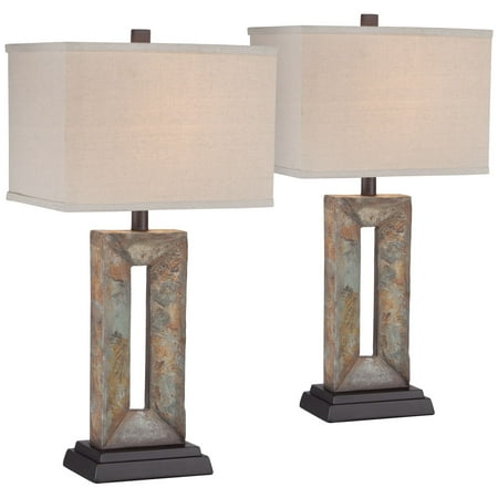 21 Rustic Iron Franklin Iron Works Rustic Table Lamps Set of 2 Natural Stale Open Rectangular Box Shade for Living Room Family Bedroom Bedside ()