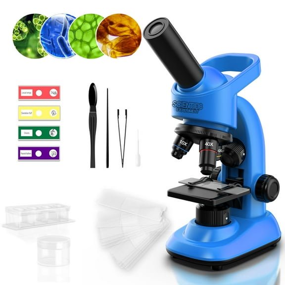 LINXUXIE Kids Microscope, Microscope Kit with Prepared Slides, LED Light & Configured Various Operating Tools, Birthday Chrismas Gifts for 6-8 8-12 Year Old