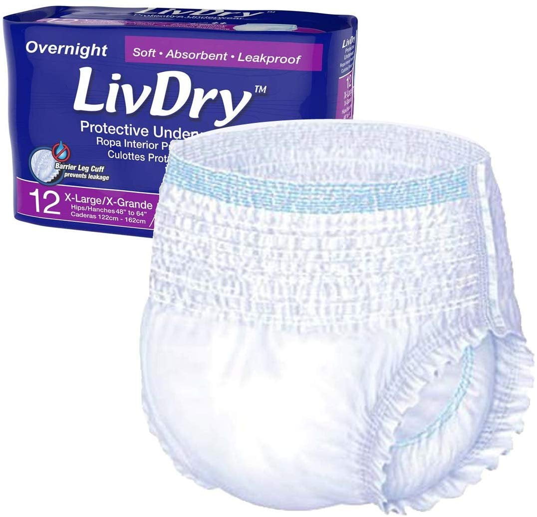 Photo 1 of 5 Pieces LivDry Adult XL Incontinence Underwear, Overnight Comfort Absorbency, Leak Protection, X-Large, 5-Pack