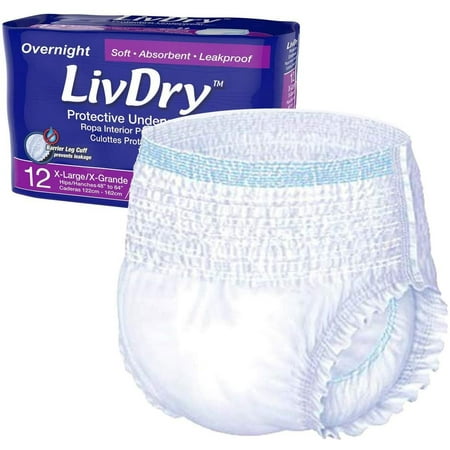 LivDry Adult XL Incontinence Underwear, Overnight Comfort Absorbency, Leak Protection, X-Large,