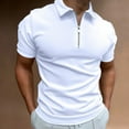 thumbnail image 4 of Men Casual Solid Turndown Pullover Patchwork Zipper Short Sleeve Blouse, 4 of 6