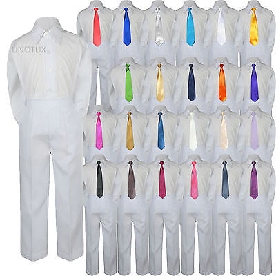 23 Color 3pc White Set Necktie Shirt Pants Boys Baby Toddler Kid Formal Suit S-7