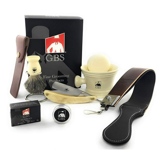 GBS Premium Classic Ivory Straight Razor Shaving Set Shave Ready