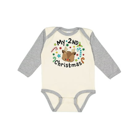 

Inktastic My 2nd Christmas Cute Reindeer with Candy Canes Gift Baby Boy or Baby Girl Long Sleeve Bodysuit