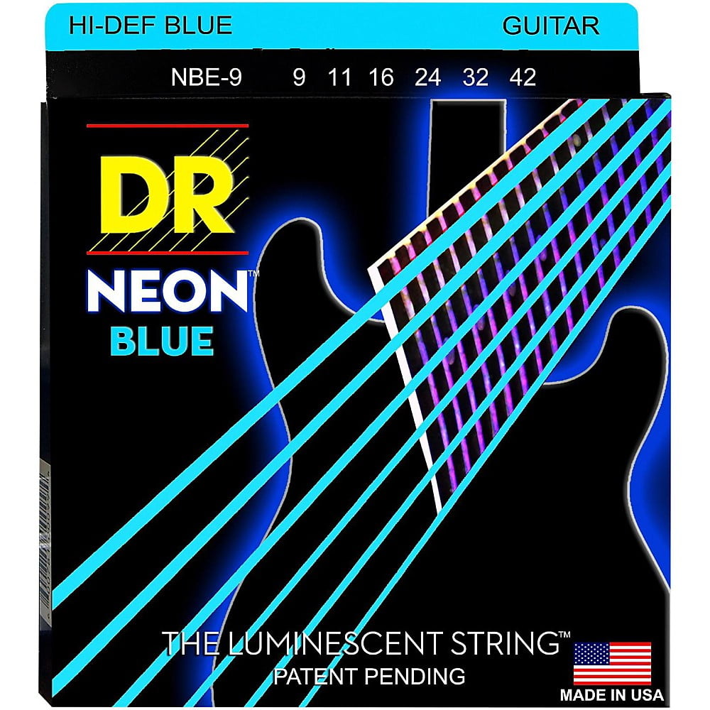 DR Strings HiDef NEON Blue Coated Light (942) Electric Guitar Strings