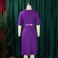 thumbnail image 5 of AURA Plus Size A Line Midi Dress Solid Color Round Neck Three Quarter Sleeve With Belt S XXXL, 5 of 7