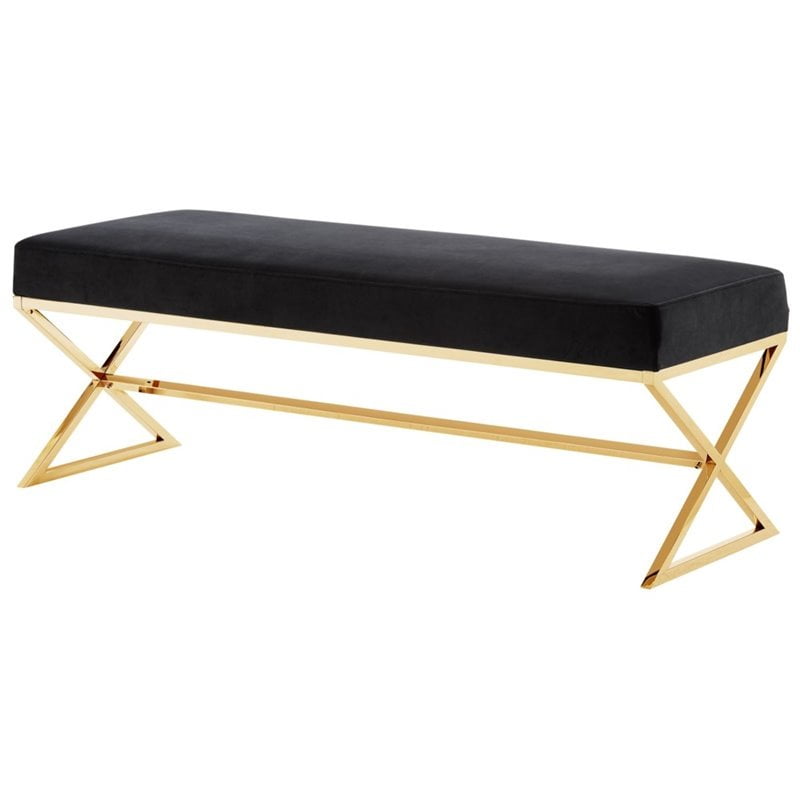 Posh Living Colin Velvet XLeg Gold Base Bench Black