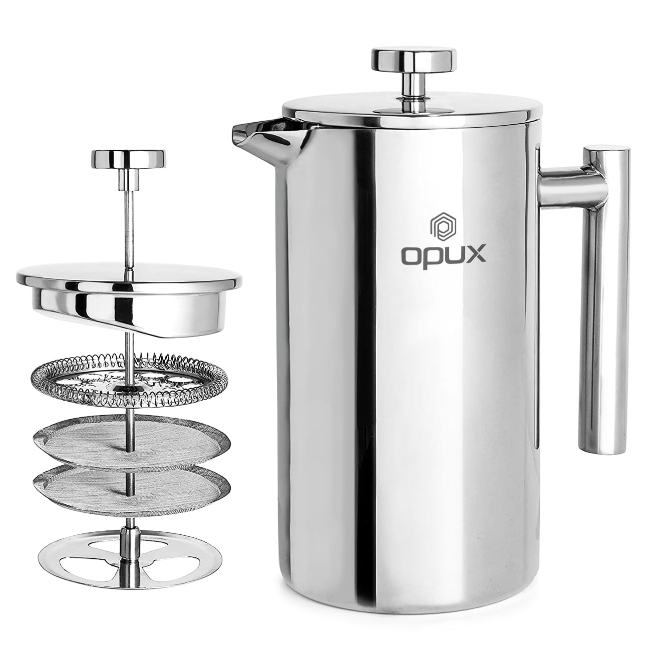 Unnki French Press Coffee Maker,304 Stainless Steel Double Wall  Borosilicate Glass Coffee Press,with Multiple Filtration System,2 Extra  Filters,600ml