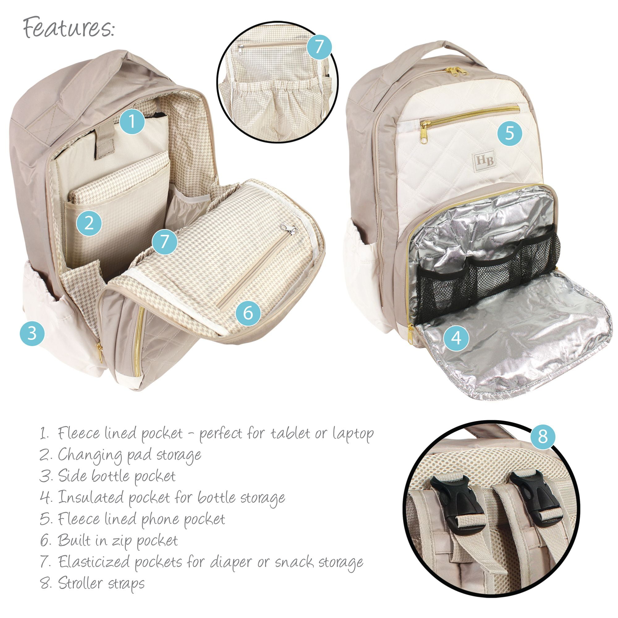 Hudson Baby Premium Diaper Bag Backpack and Changing Pad, Taupe Beige, One Size
