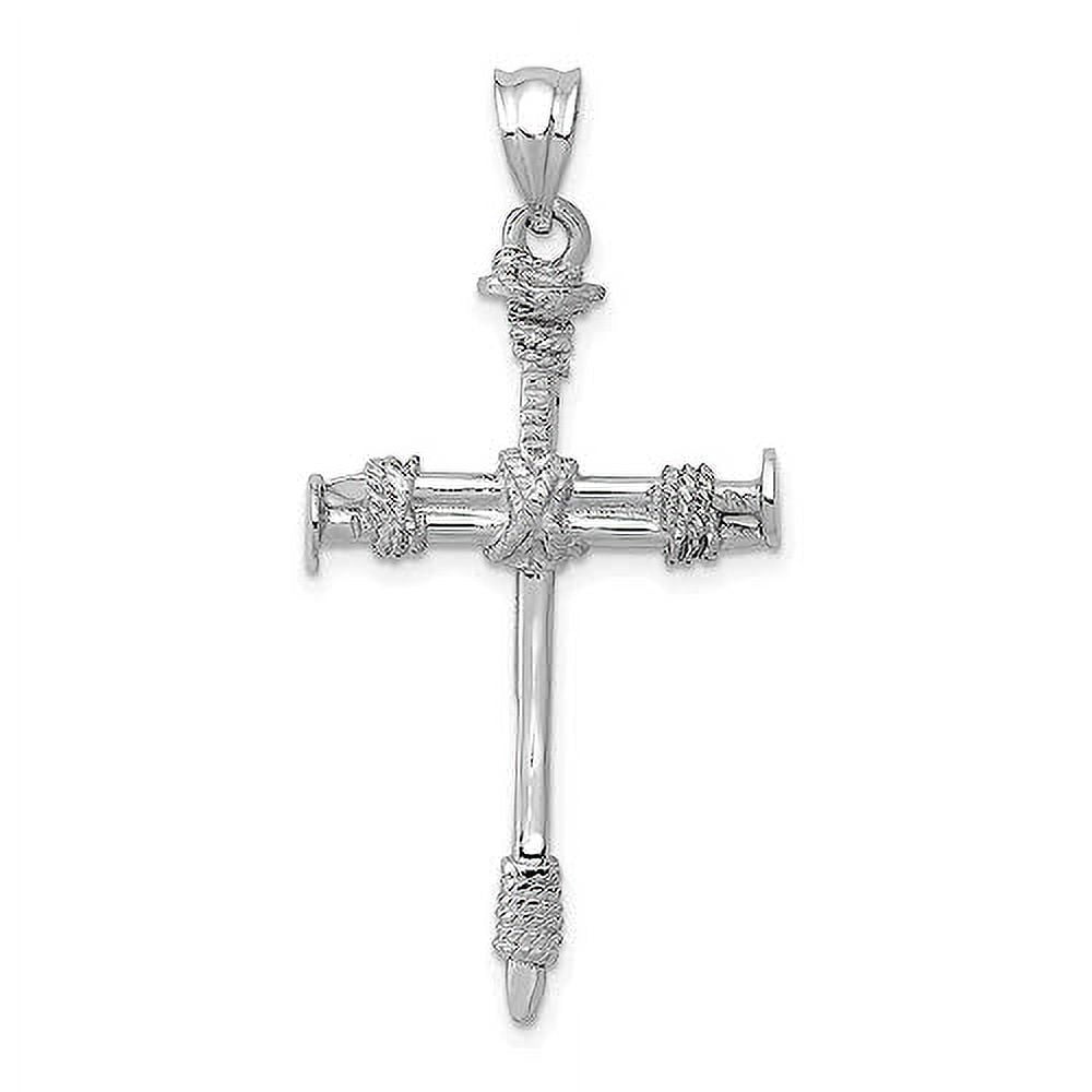 14k White Gold Solid Nail Cross Charm Pendant