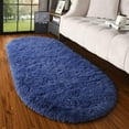 thumbnail image 6 of Softlife Cute Fluffy Oval Rug for Bedroom Soft Carpet, 2.6' x 5.3' , Light Navy, 6 of 8