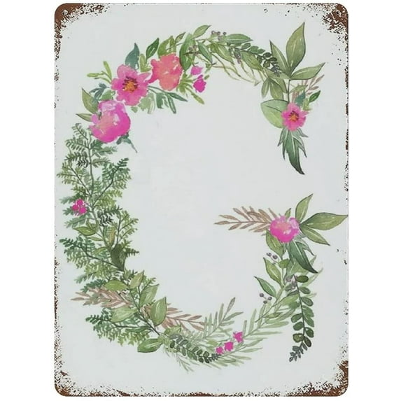 C Wall Letters Nursery Letters Floral Tin Sign Metal Plaque Art Hanging Iron Painting Retro Home Kitchen Garden Garage Wall Decor 16"x12"