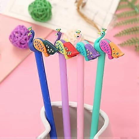 8-pack Blue Gel Ink Pens Cartoon Creative Stationery Cute Peacock Pens School Prize Students Gift Kids Pens.