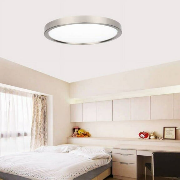 MingBright LED Flush Mount Ceiling Light Fixture, Dia: 13'', 3000K Warm White Brushed Nickel Aluminum Ceiling Light Fixture, Dimmable Ceiling Light for Kitchen, Bathroom, Bedroom