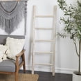 thumbnail image 2 of DecMode 20" x 59" Light Brown Teak Wood Handmade 5 Rack Ladder, 1-Piece, 2 of 7