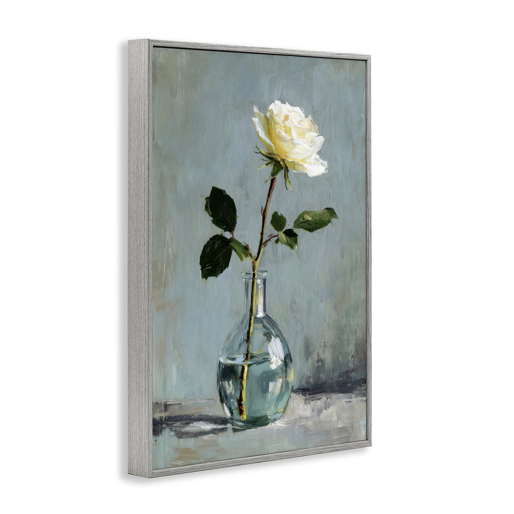 Stupell Industries Sweet White Rose in Vase Gray Framed Giclee Art, design by Petal Prints Design