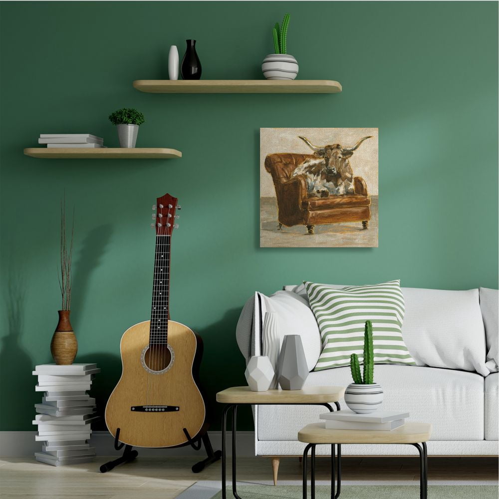 Stupell Industries Abstract Bull Livingroom Chair Brown Orange Painting Canvas Wall Art Design by Ethan Harper, 30" x 30"