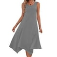 thumbnail image 2 of Arnsht Summer Casual Dresses for Women Plain Sleeveless Round Neck Midi Dress Swing Tank Sundress Pleated Tshirt Dress with Pockets Gray XXL, 2 of 8
