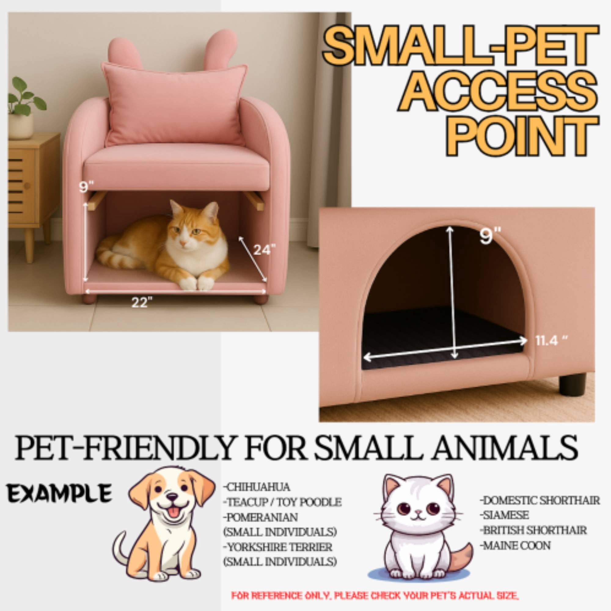 2-in-1 Armchair with Cat Dog Pet Hideaway, Pet-Friendly Accent Chair with Scratch-Resistant Fabric, Dual-Use Sofa Chair with Pocket for Living Room, Pink