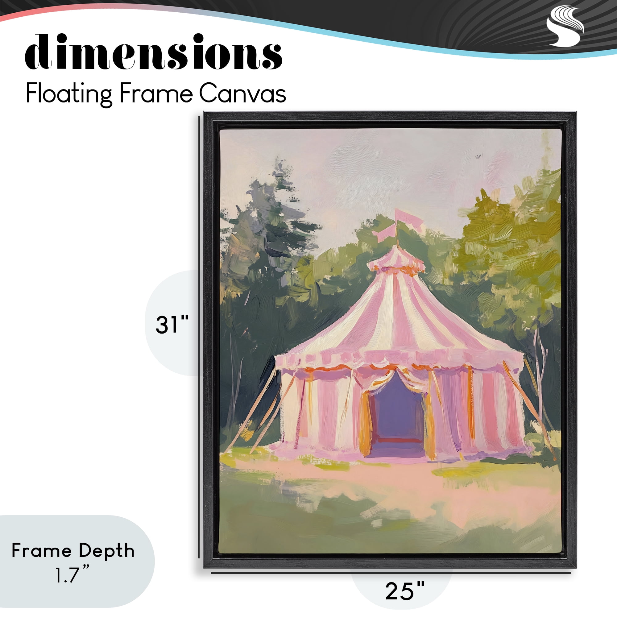 Stupell Industries Pink Circus Tent in Meadow Black Framed Floater Canvas Wall Art, design by The Prints Vibe