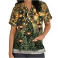 thumbnail image 2 of Pntutb Mujeres de manga corta con cuello en V tops Uniforme Árbol de Navidad Impreso Bolsillos Blusa Enfermería Pntutb Pntutb-2517, 2 of 5