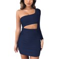 thumbnail image 1 of Vestido de fiesta Gibobby para mujer elegante informal con arrugas en la cadera y manga larga, 1 of 5