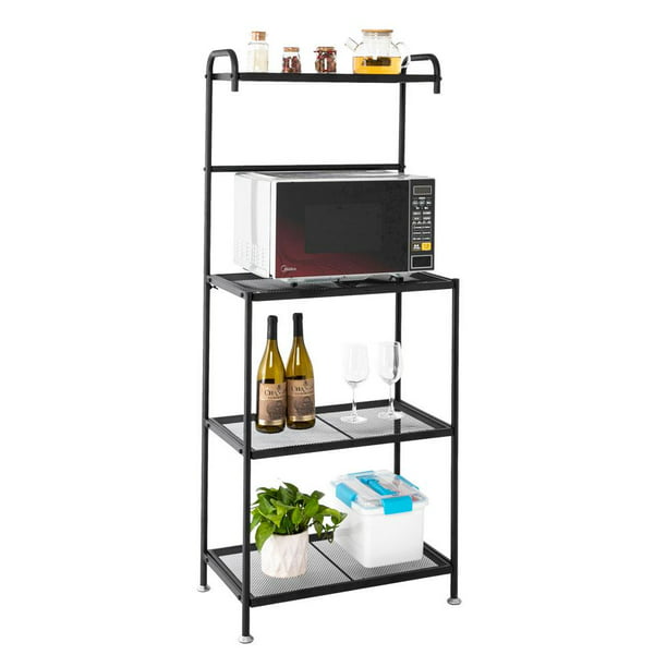 Ktaxon 4 Layers Black Metal Storage Rack for Kitchen with Microwave ...