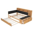 thumbnail image 5 of MODERNLUXE Wood Full Size Daybed with Drawers and Trundle, Captain Bed with Upholstered Bench and Cushion. Bed with Shelves and USB Ports, Natural, 5 of 13