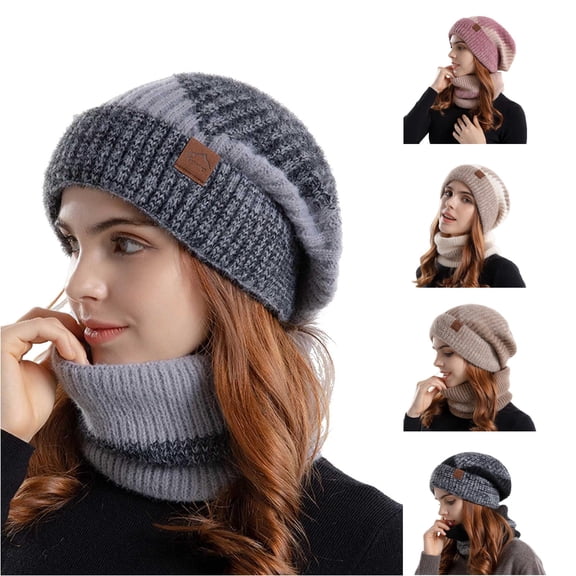 HNMKIU Slouchy Knitted Winter Hat Scarf Sets For Men Women Cozy Warm Unisex Outdoor Travel Accessory Grey - One Size