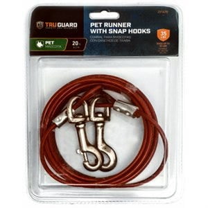 TruGuard Dog Tie-Out Cable  Red Vinyl Coated  Small to Medium  20-Ft. 1 Pack