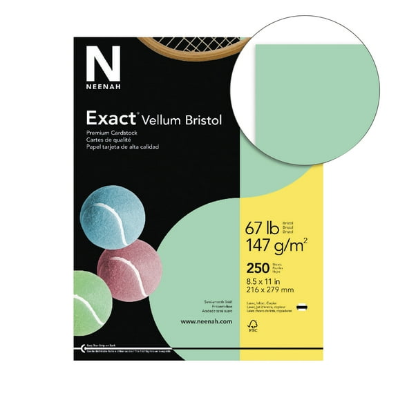 Neenah Exact Vellum Bristol Cardstock, 8.5" x 11", 67 lb/147 GSM, Green, 250 Sheets (81358)