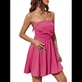 thumbnail image 2 of Vestido Corto de Verano 2025 con Estampado de para Mujer, Informal, Corte A, Sin Tirantes, con Top de Tubo y Fruncido. Rosa Roja XL, 2 of 7
