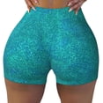 thumbnail image 2 of Gukieu Blue Green Glitter Print Women's Sports Shorts, Elastic Waist High Stretch Running Yoga Gym Sweatpants-X-Large, 2 of 8