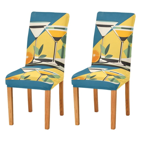 Yayeee 2 Pack Dining Chair Covers Stretch Parson Chairs Slipcovers Seat Protector, Yellow Glasses