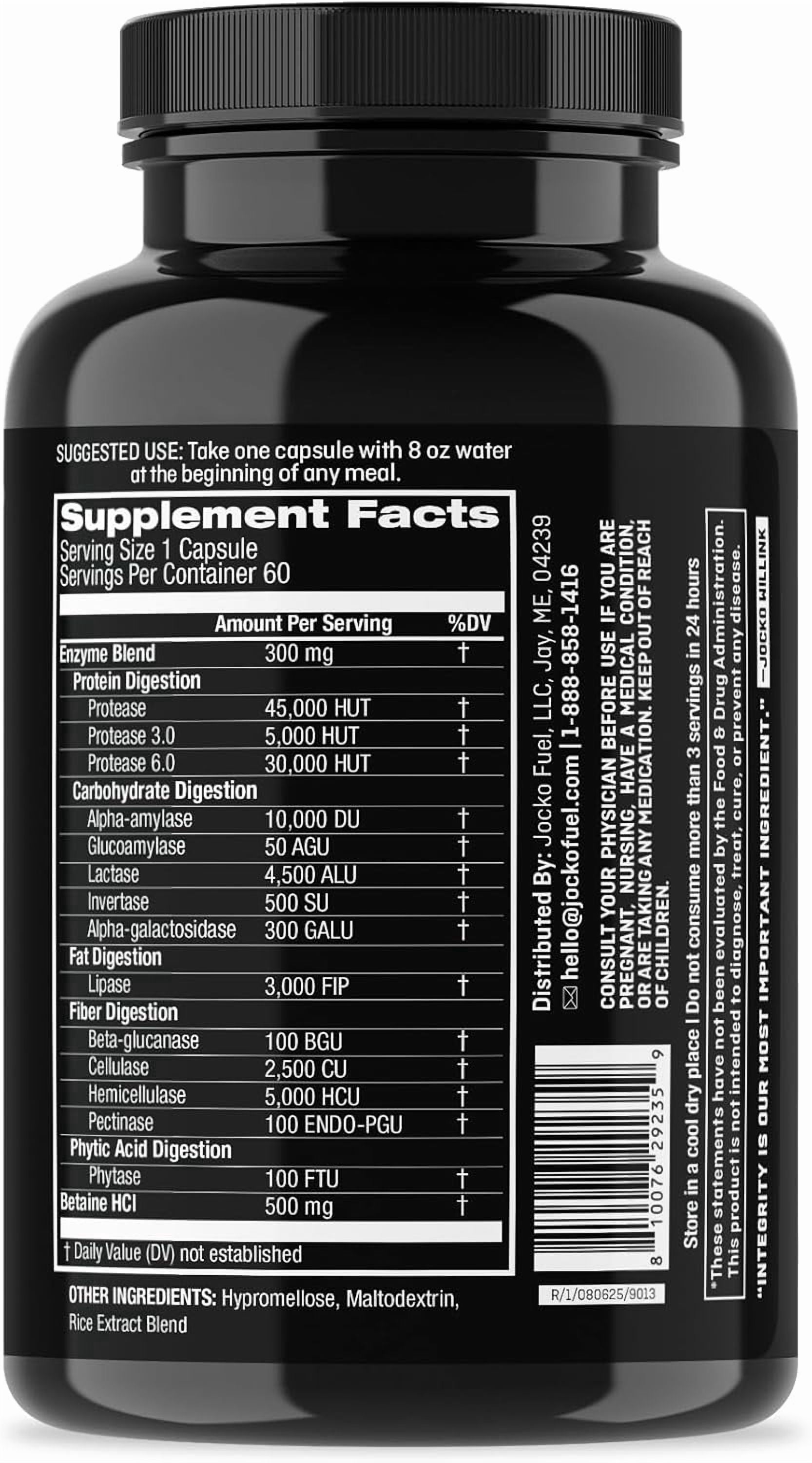 Jocko Fuel Digestive Enzymes, Full Spectrum Support, Nutrient Absorption, Gut Health Support, Digestion Aid, 60 Capsules