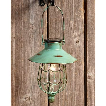 Rustic Style Distressed Look Solar Powered Hanging Metal Lanterns