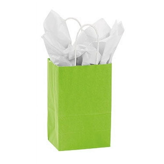 SSWBasics-Small Lime Green Paper Shopping Bags - 5 ¼”L x 3 ½”D x 8 ½”H - Case of